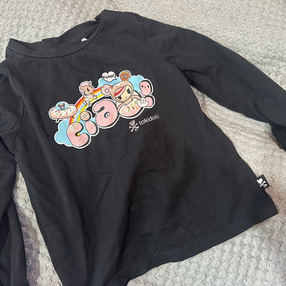 Tokidoki Kids Black Long Sleeve Tee with Colorful Graphic